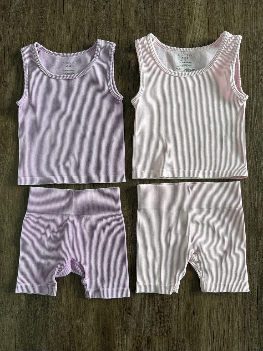 2 Grayson Mini Ribbed Tank & Bike Short Sets - Lavender and Light Pink
